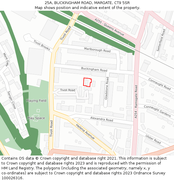 25A, BUCKINGHAM ROAD, MARGATE, CT9 5SR: Location map and indicative extent of plot