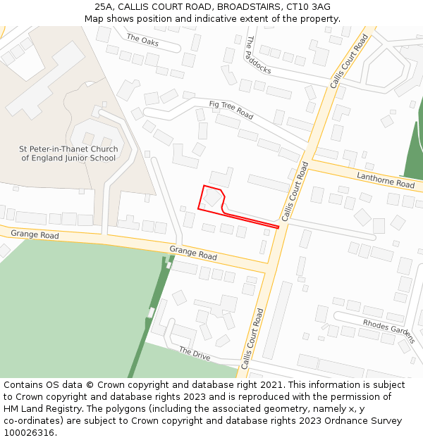 25A, CALLIS COURT ROAD, BROADSTAIRS, CT10 3AG: Location map and indicative extent of plot