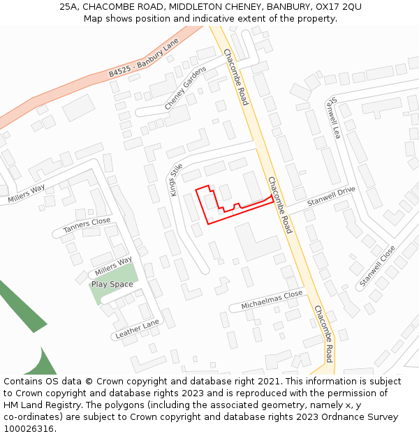 25A, CHACOMBE ROAD, MIDDLETON CHENEY, BANBURY, OX17 2QU: Location map and indicative extent of plot