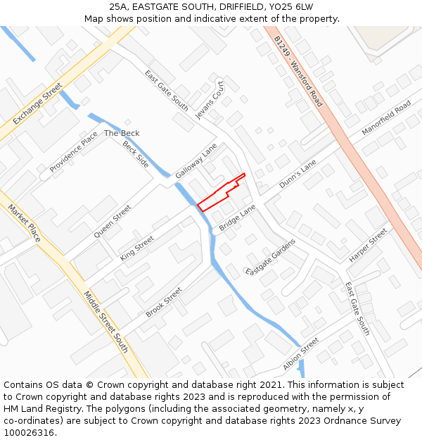 25A, EASTGATE SOUTH, DRIFFIELD, YO25 6LW: Location map and indicative extent of plot