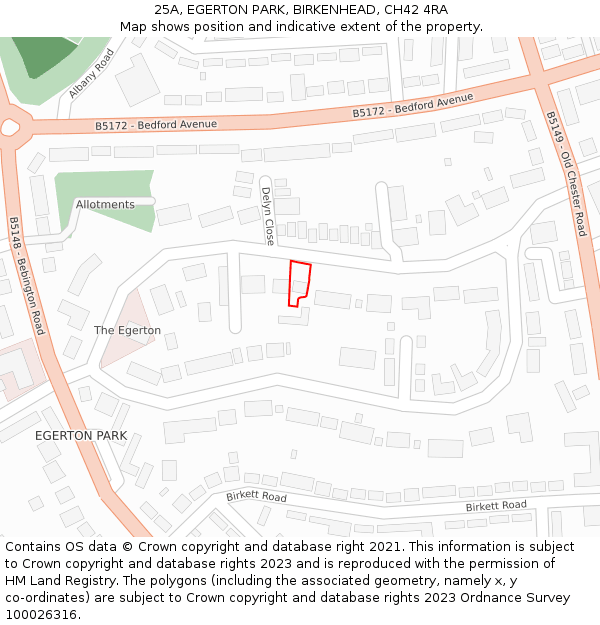 25A, EGERTON PARK, BIRKENHEAD, CH42 4RA: Location map and indicative extent of plot