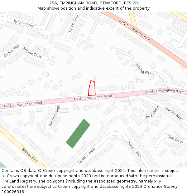 25A, EMPINGHAM ROAD, STAMFORD, PE9 2RJ: Location map and indicative extent of plot