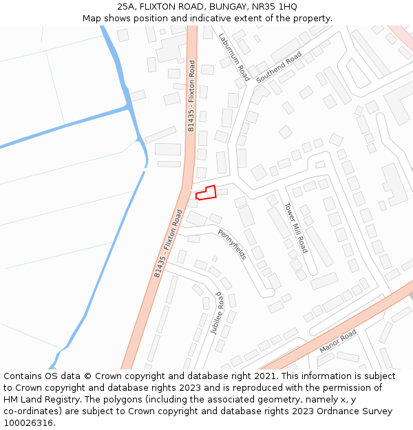 25A, FLIXTON ROAD, BUNGAY, NR35 1HQ: Location map and indicative extent of plot