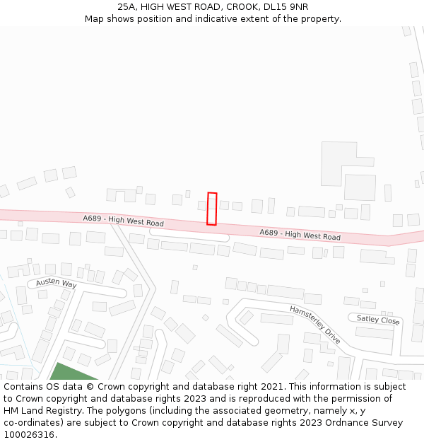 25A, HIGH WEST ROAD, CROOK, DL15 9NR: Location map and indicative extent of plot
