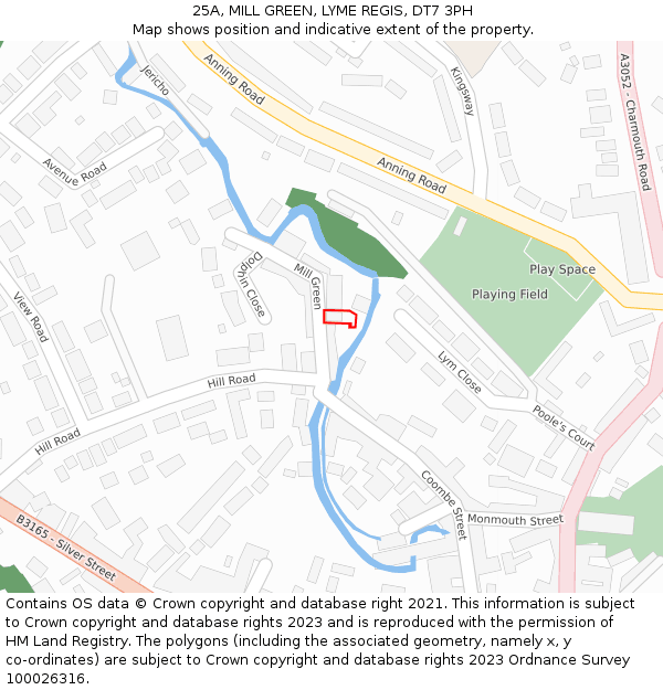 25A, MILL GREEN, LYME REGIS, DT7 3PH: Location map and indicative extent of plot