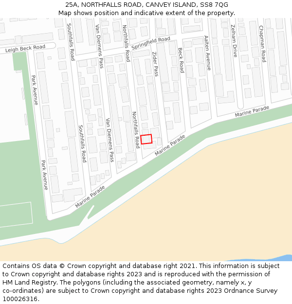 25A, NORTHFALLS ROAD, CANVEY ISLAND, SS8 7QG: Location map and indicative extent of plot