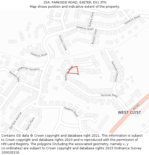 25A, PARKSIDE ROAD, EXETER, EX1 3TN: Location map and indicative extent of plot