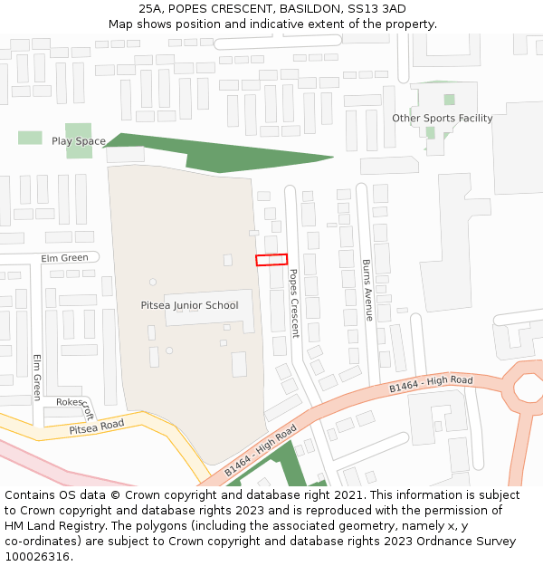 25A, POPES CRESCENT, BASILDON, SS13 3AD: Location map and indicative extent of plot