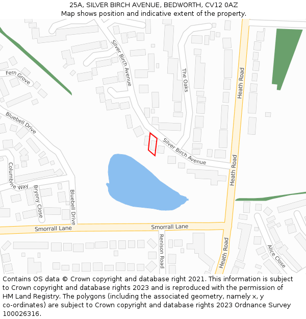 25A, SILVER BIRCH AVENUE, BEDWORTH, CV12 0AZ: Location map and indicative extent of plot