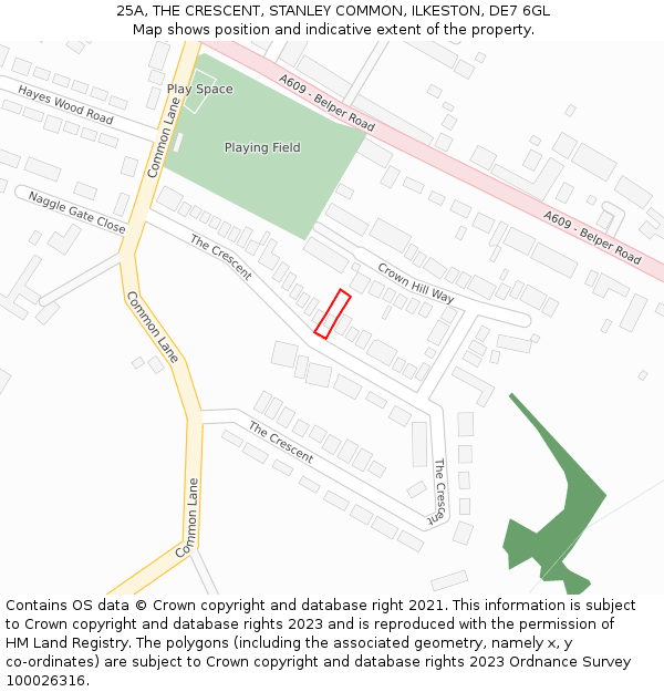 25A, THE CRESCENT, STANLEY COMMON, ILKESTON, DE7 6GL: Location map and indicative extent of plot