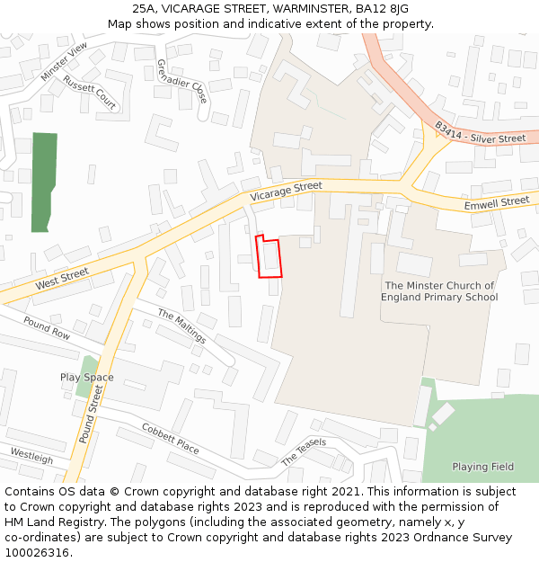 25A, VICARAGE STREET, WARMINSTER, BA12 8JG: Location map and indicative extent of plot