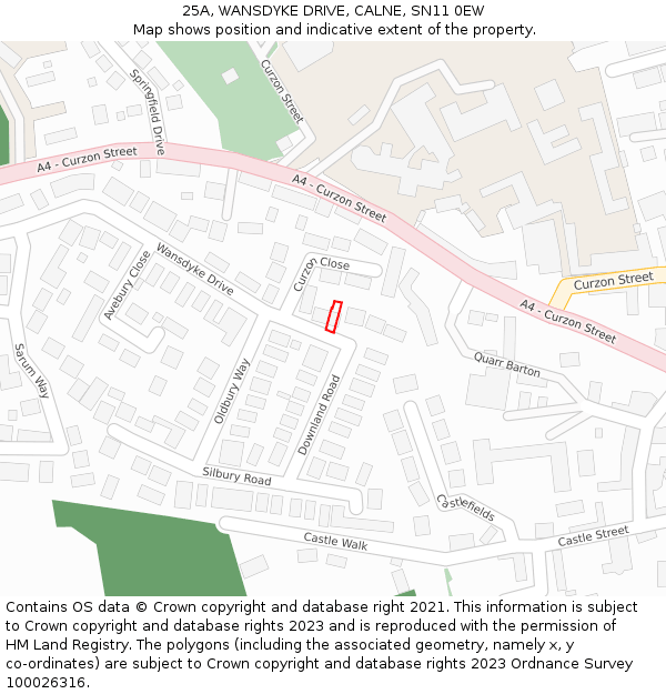 25A, WANSDYKE DRIVE, CALNE, SN11 0EW: Location map and indicative extent of plot