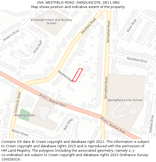 25A, WESTFIELD ROAD, SWADLINCOTE, DE11 0BG: Location map and indicative extent of plot