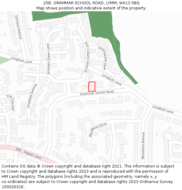 25B, GRAMMAR SCHOOL ROAD, LYMM, WA13 0BQ: Location map and indicative extent of plot