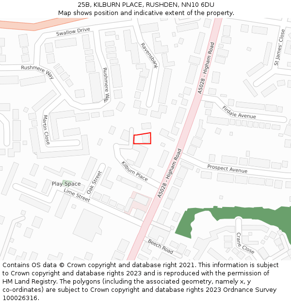 25B, KILBURN PLACE, RUSHDEN, NN10 6DU: Location map and indicative extent of plot