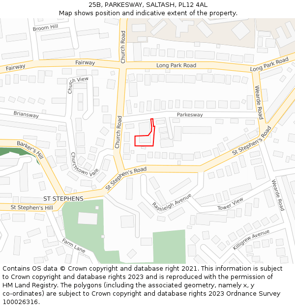 25B, PARKESWAY, SALTASH, PL12 4AL: Location map and indicative extent of plot