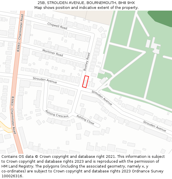 25B, STROUDEN AVENUE, BOURNEMOUTH, BH8 9HX: Location map and indicative extent of plot
