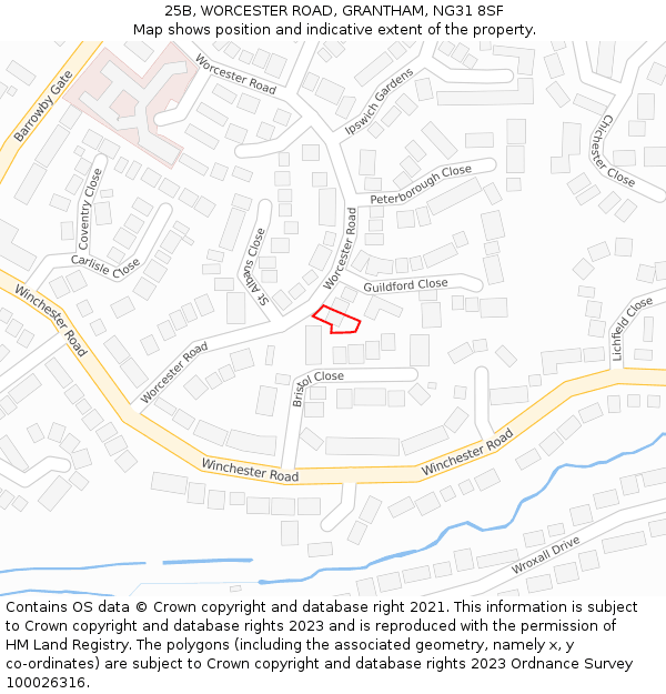 25B, WORCESTER ROAD, GRANTHAM, NG31 8SF: Location map and indicative extent of plot