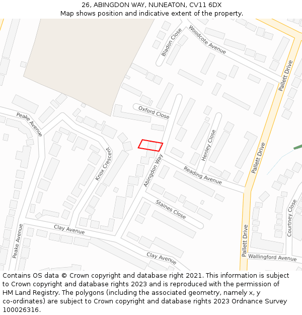 26, ABINGDON WAY, NUNEATON, CV11 6DX: Location map and indicative extent of plot