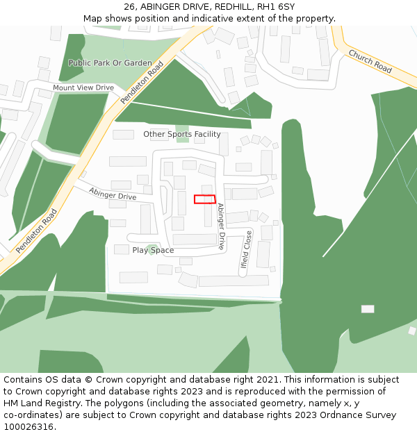 26, ABINGER DRIVE, REDHILL, RH1 6SY: Location map and indicative extent of plot