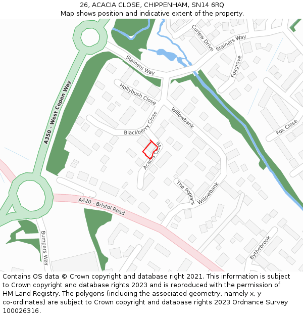 26, ACACIA CLOSE, CHIPPENHAM, SN14 6RQ: Location map and indicative extent of plot