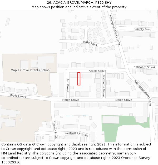 26, ACACIA GROVE, MARCH, PE15 8HY: Location map and indicative extent of plot