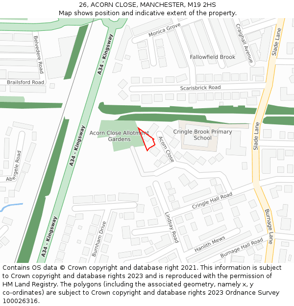 26, ACORN CLOSE, MANCHESTER, M19 2HS: Location map and indicative extent of plot