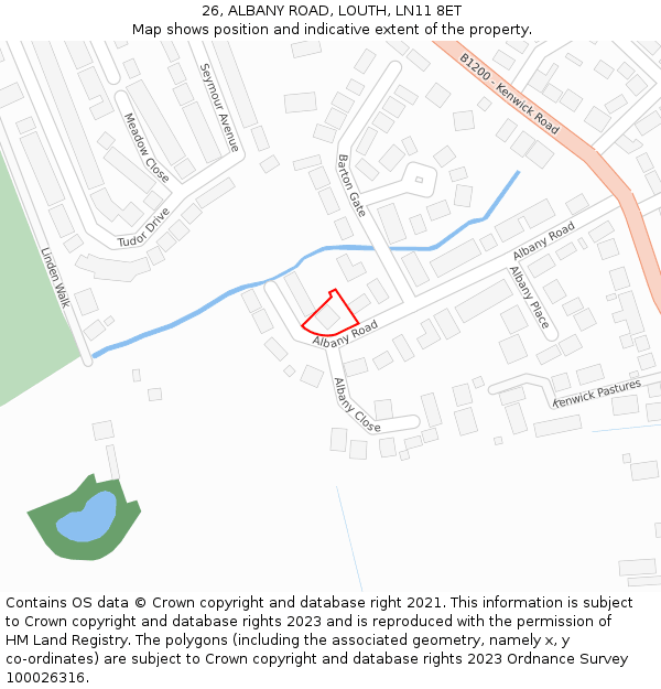 26, ALBANY ROAD, LOUTH, LN11 8ET: Location map and indicative extent of plot