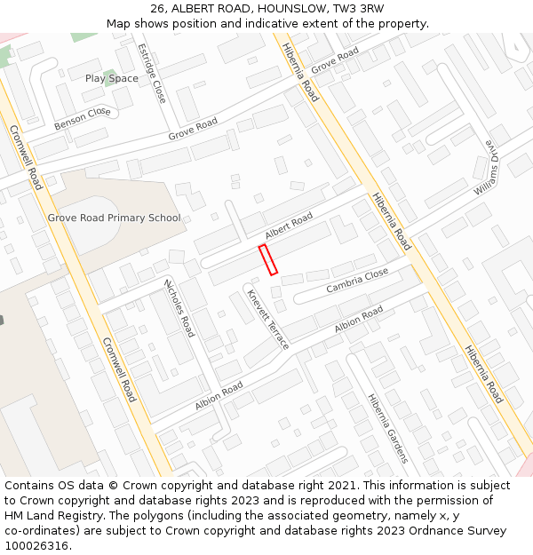 26, ALBERT ROAD, HOUNSLOW, TW3 3RW: Location map and indicative extent of plot