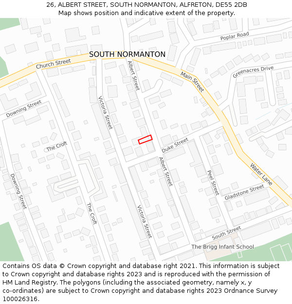 26, ALBERT STREET, SOUTH NORMANTON, ALFRETON, DE55 2DB: Location map and indicative extent of plot