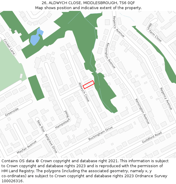 26, ALDWYCH CLOSE, MIDDLESBROUGH, TS6 0QF: Location map and indicative extent of plot