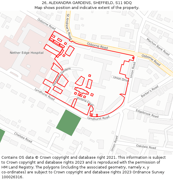 26, ALEXANDRA GARDENS, SHEFFIELD, S11 9DQ: Location map and indicative extent of plot