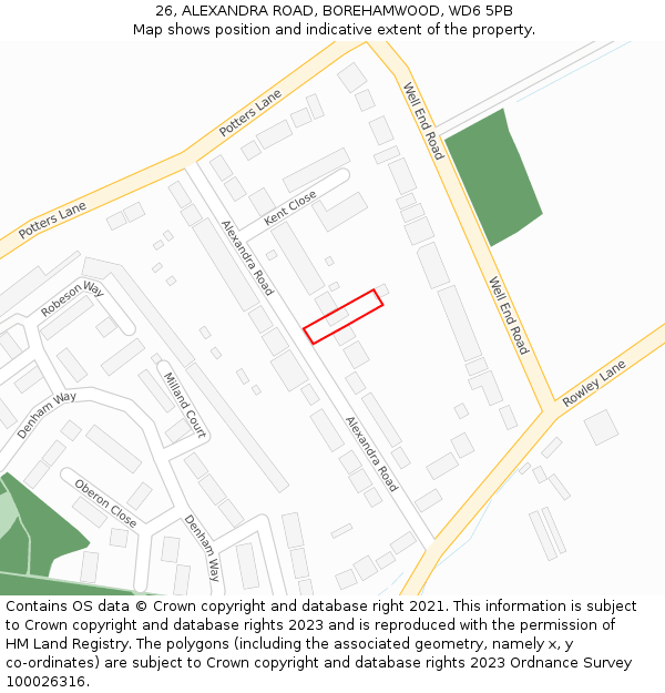 26, ALEXANDRA ROAD, BOREHAMWOOD, WD6 5PB: Location map and indicative extent of plot