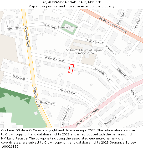 26, ALEXANDRA ROAD, SALE, M33 3FE: Location map and indicative extent of plot