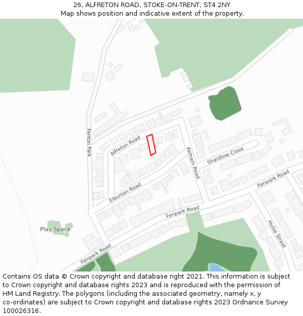 26, ALFRETON ROAD, STOKE-ON-TRENT, ST4 2NY: Location map and indicative extent of plot
