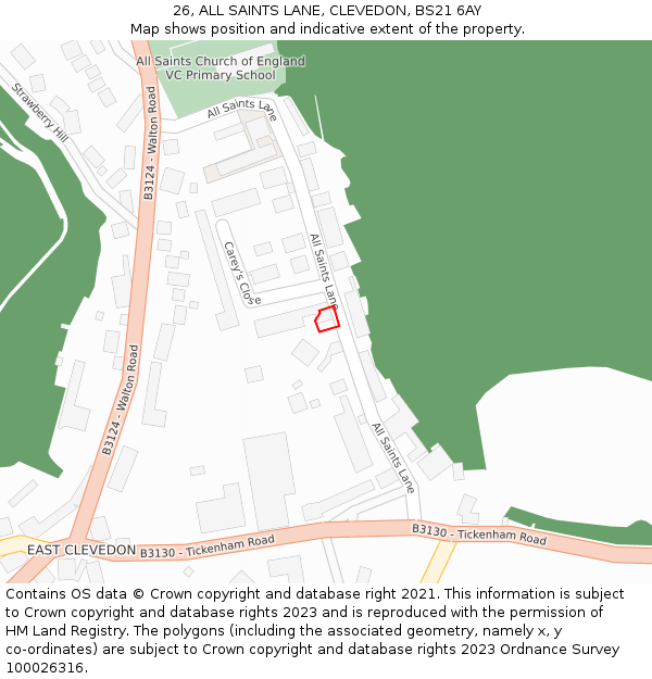 26, ALL SAINTS LANE, CLEVEDON, BS21 6AY: Location map and indicative extent of plot