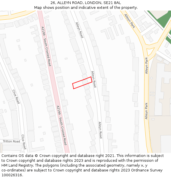 26, ALLEYN ROAD, LONDON, SE21 8AL: Location map and indicative extent of plot