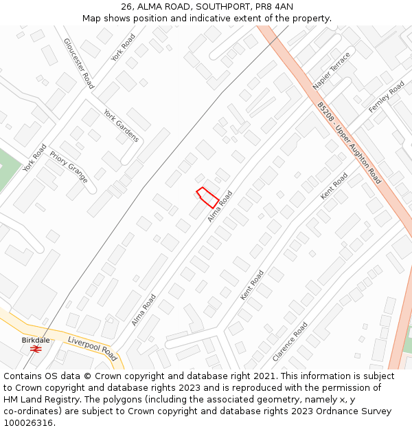 26, ALMA ROAD, SOUTHPORT, PR8 4AN: Location map and indicative extent of plot