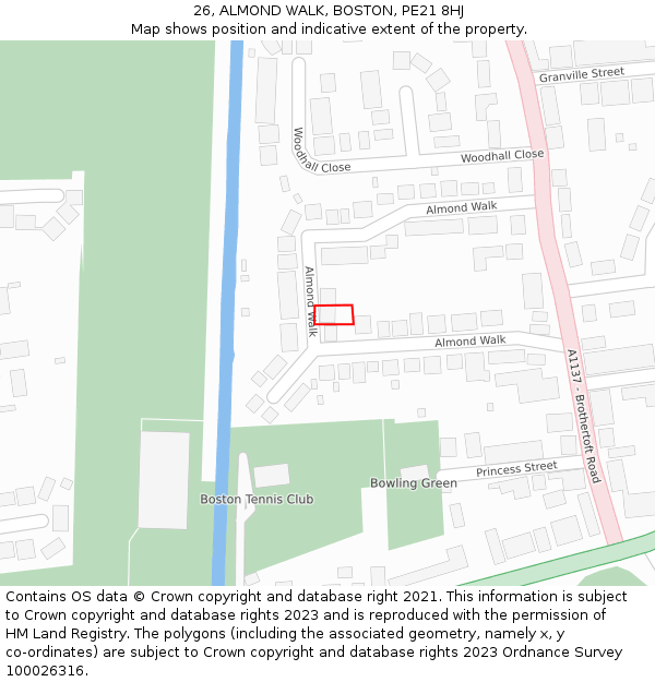 26, ALMOND WALK, BOSTON, PE21 8HJ: Location map and indicative extent of plot