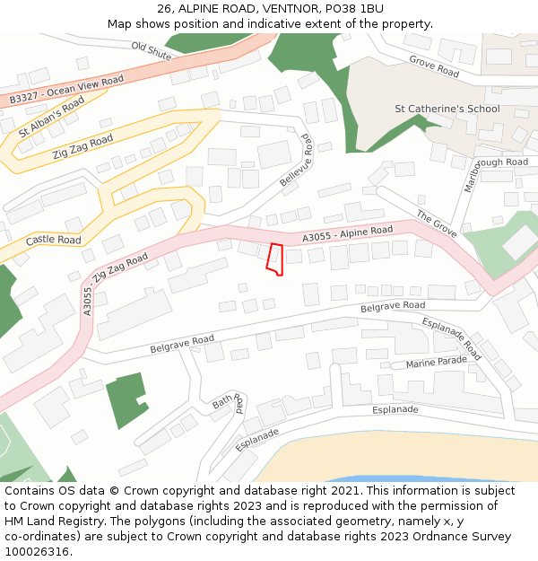 26, ALPINE ROAD, VENTNOR, PO38 1BU: Location map and indicative extent of plot