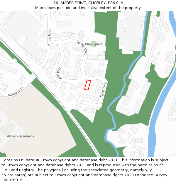 26, AMBER DRIVE, CHORLEY, PR6 0LA: Location map and indicative extent of plot