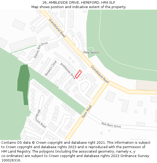 26, AMBLESIDE DRIVE, HEREFORD, HR4 0LP: Location map and indicative extent of plot