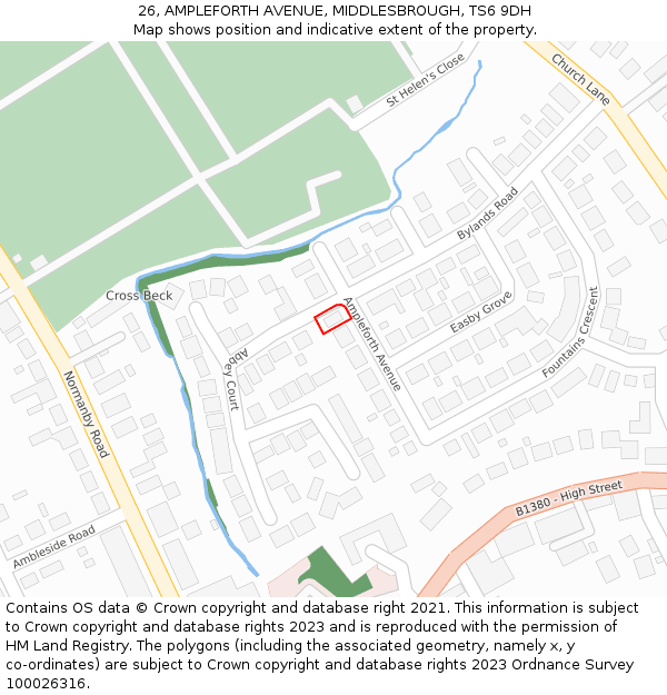 26, AMPLEFORTH AVENUE, MIDDLESBROUGH, TS6 9DH: Location map and indicative extent of plot