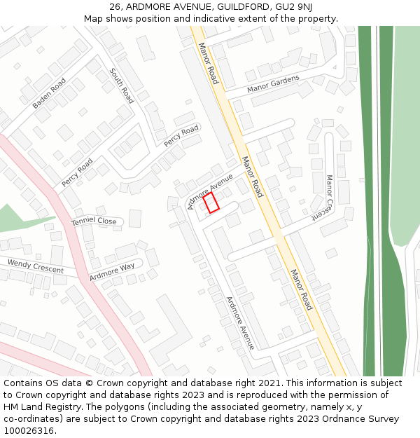 26, ARDMORE AVENUE, GUILDFORD, GU2 9NJ: Location map and indicative extent of plot