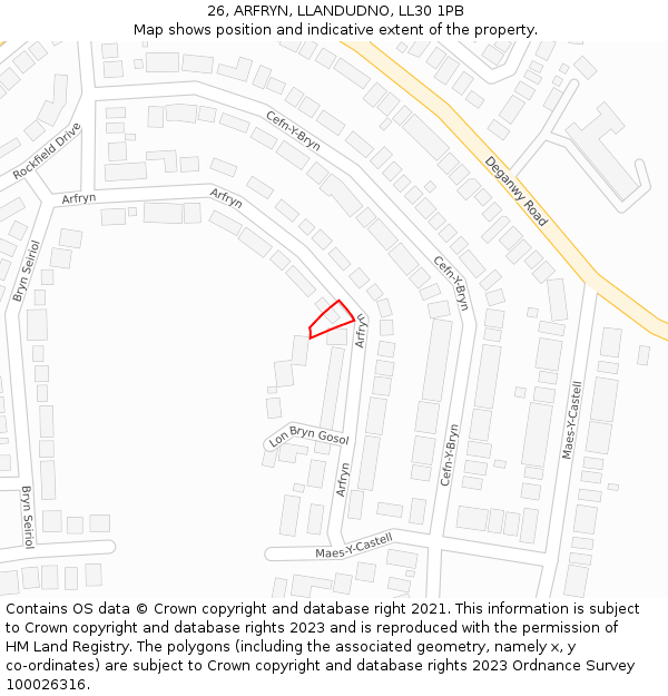 26, ARFRYN, LLANDUDNO, LL30 1PB: Location map and indicative extent of plot