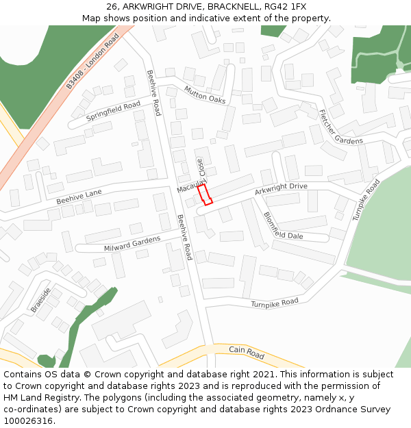 26, ARKWRIGHT DRIVE, BRACKNELL, RG42 1FX: Location map and indicative extent of plot