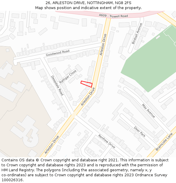 26, ARLESTON DRIVE, NOTTINGHAM, NG8 2FS: Location map and indicative extent of plot