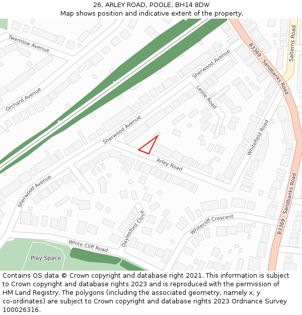 26, ARLEY ROAD, POOLE, BH14 8DW: Location map and indicative extent of plot