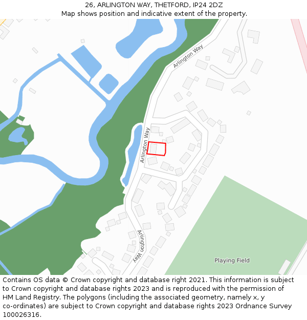 26, ARLINGTON WAY, THETFORD, IP24 2DZ: Location map and indicative extent of plot