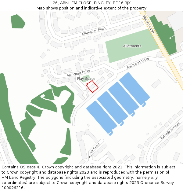 26, ARNHEM CLOSE, BINGLEY, BD16 3JX: Location map and indicative extent of plot